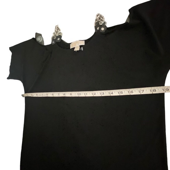 Michael Kors Chain Straps Cold Shoulder Shirt Dress Black Size Petite Small midi - Picture 14 of 15